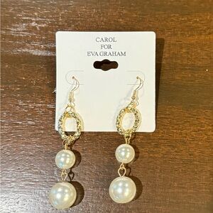 NWT‎ Carol for Eva Graham Gold Tone and Pearl Pierced Earrings